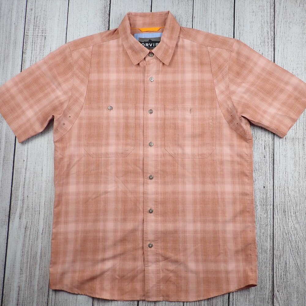 Orvis Shirt Mens M Outdoor Fit Hiking Button Down Short Sleeve Quick Dry